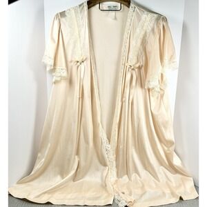 Delta Burke Womens Nylon Lace Bathrobe Cover Sexy Lacey Peach Ribbons Babydoll